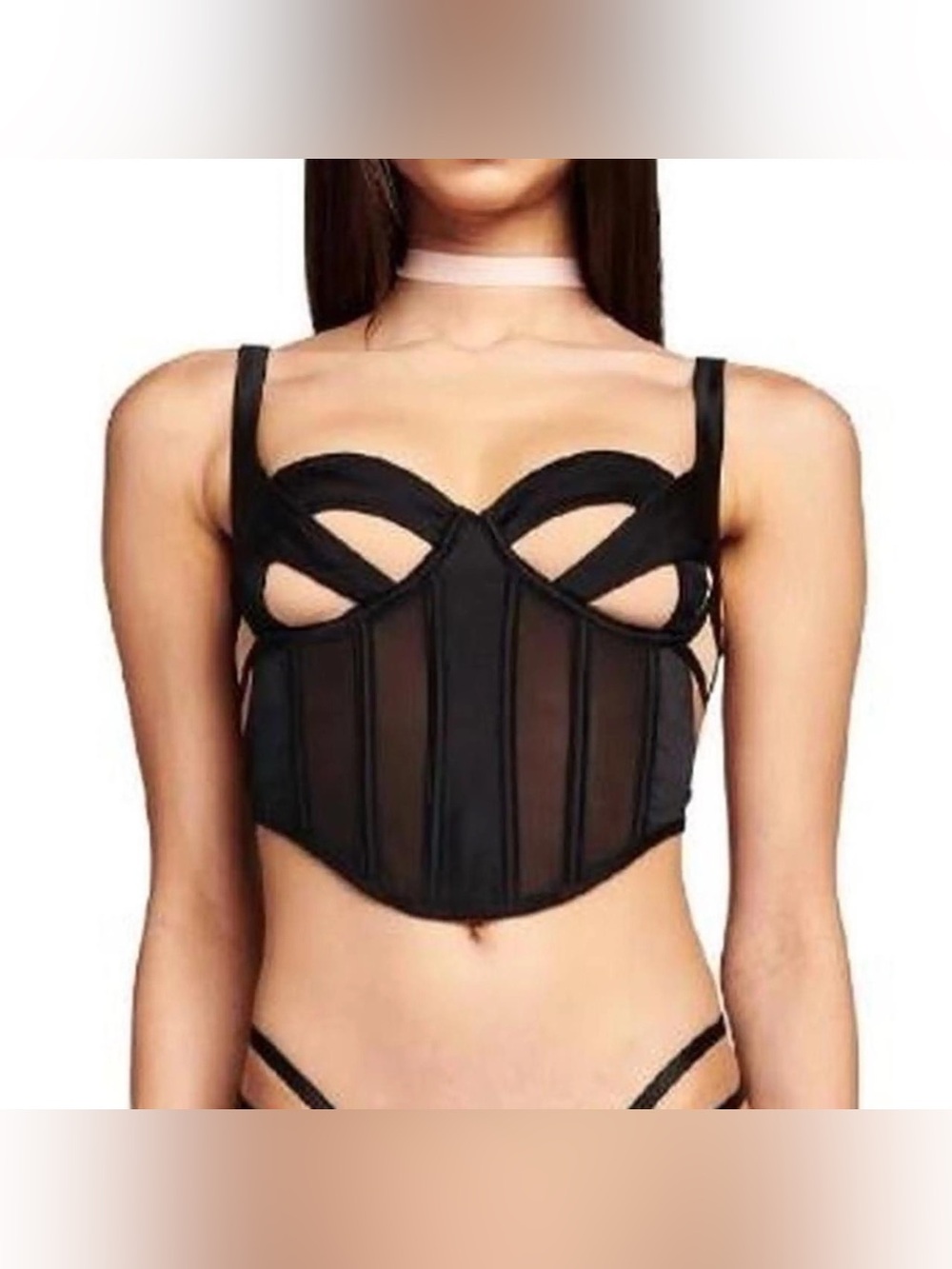 I.AM.GIA Black Strappy Mesh Eloise Bustier Crop Top size XS mesh cups underwire